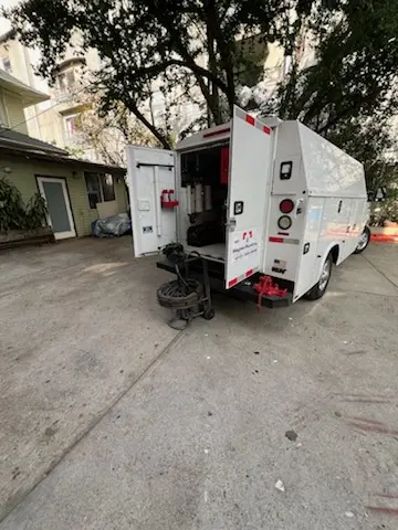 Magnet Plumbing service vehicle on-site for Slab Leak Repair in Huston